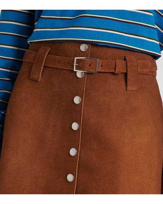 Prada Brown Belted Suede Midi Skirt