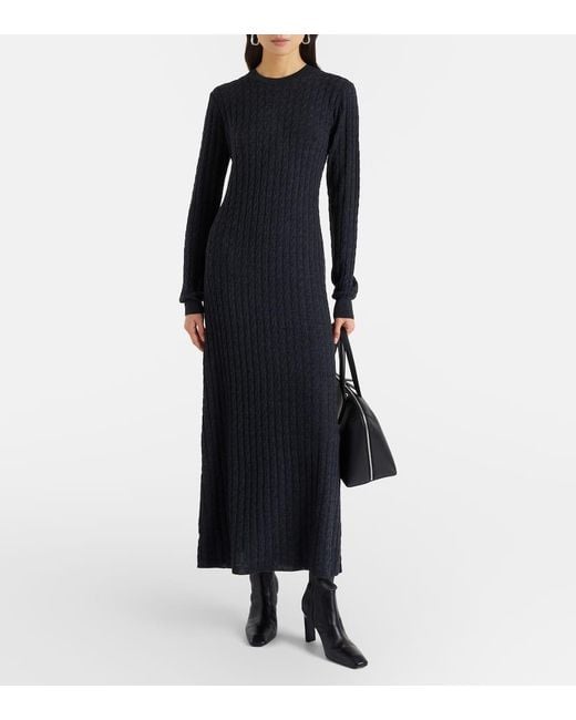 Totême  Blue Cable-Knit Wool Maxi Dress