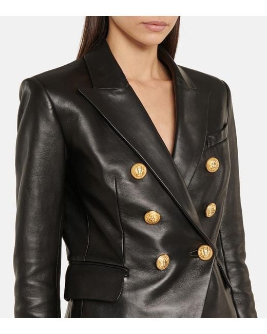 Blazer de piel Balmain de color Black