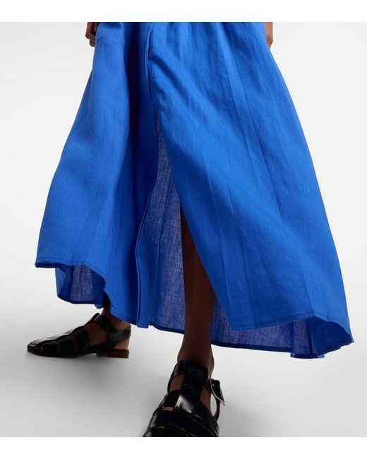 Gabriela Hearst Blue Elea Puff-Sleeve Linen Maxi Dress