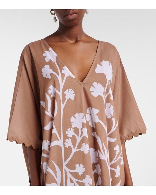 Juliet Dunn Pink Floral Scalloped Cotton Kaftan