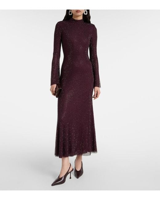 Self-Portrait Purple Rhinestone Mesh Maxi Dress
