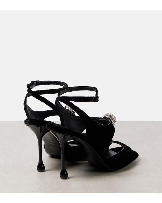 Jimmy Choo Black Orb 95 Embellished Velvet Sandals