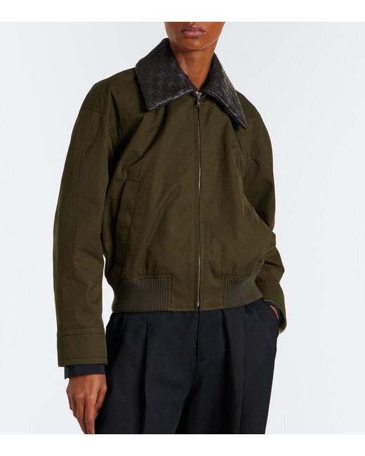 Bottega Veneta Green Intrecciato Cotton Blouson Jacket