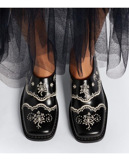 Simone Rocha Black Embroidered Leather Mules