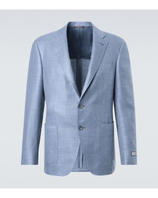 Canali Blue Wool, Silk, And Linen Blazer for men