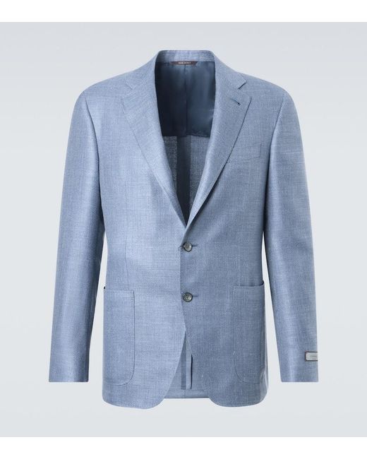 Canali Blue Wool, Silk, And Linen Blazer for men