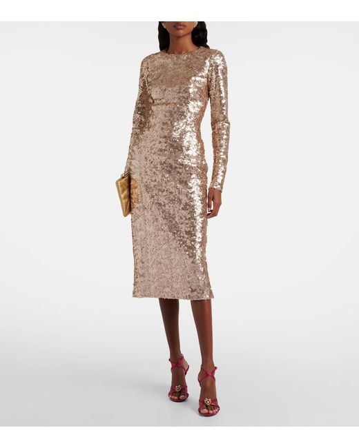 Dolce & Gabbana Natural Sequined Cocktail Dress