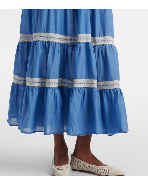 Rixo Blue Aubrie Lace-Trimmed Cotton Voile Midi Dress