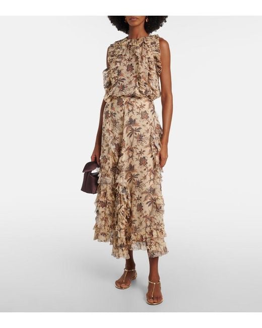 Ulla Johnson Natural Adele Printed Silk-Blend Chiffon Midi Skirt