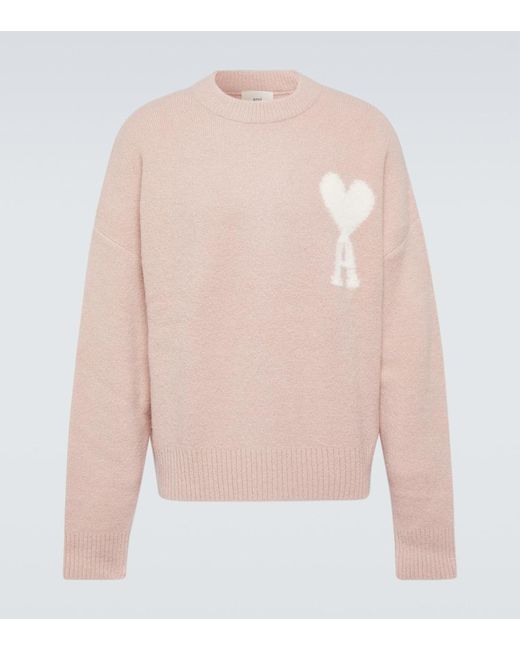AMI Pink Ami De Coeur Alpaca-blend Sweater for men