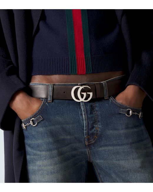 Gucci Metallic Flat Marmont Leather Belt for men