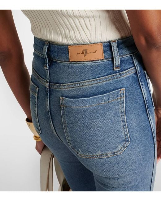 7 For All Mankind Blue Slim Kick High-Rise Bootcut Jeans