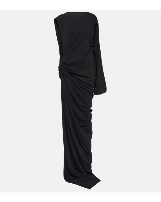 Rick Owens Black Sphinx Draped Cotton Jersey Maxi Dress