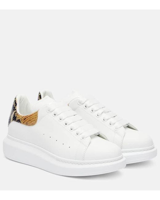 Alexander McQueen White Oversized Snake-Effect Leather Sneakers