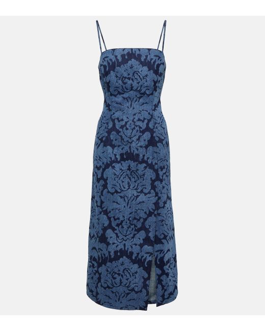 Alexander McQueen Blue Damask Denim Pencil Dress
