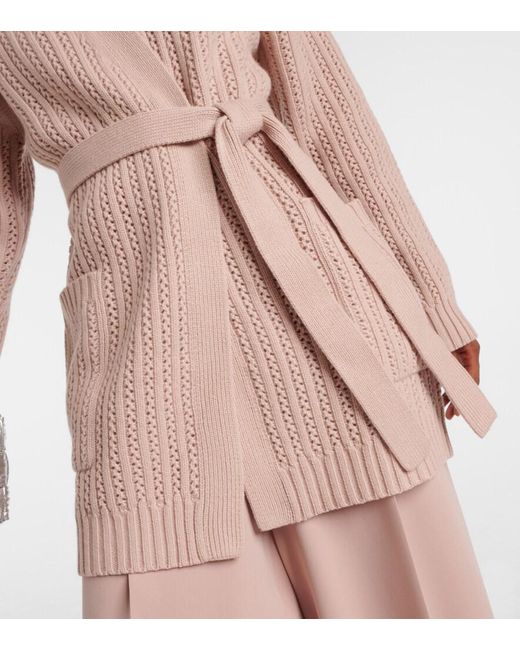 Max Mara Pink Belted Wool And Cashmere Cardigan