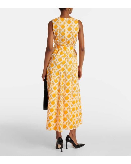 Diane von Furstenberg Yellow Elliot Printed Cotton And Linen Midi Dress