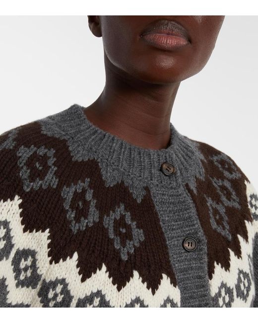 Prada Gray Intarsia Wool And Cashmere Cardigan