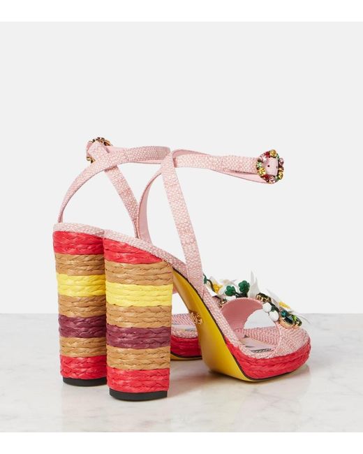 Dolce & Gabbana Pink Taormina 135 Embellished Raffia Sandals