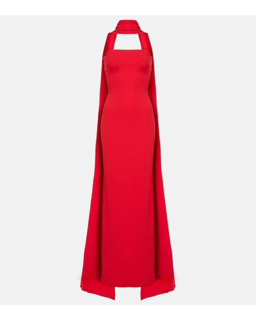 Solace London Red Ainhoa Scarf-Detail Crepe Gown