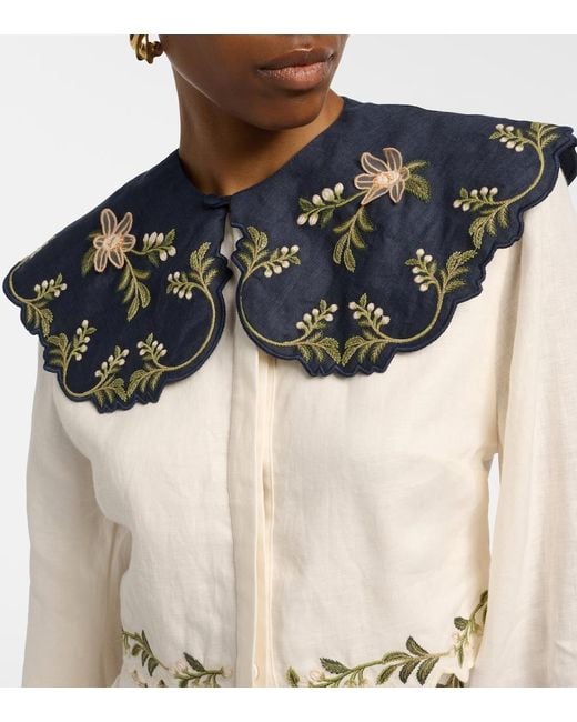 Agua Bendita Blue Cumbre Embroidered Linen Blouse