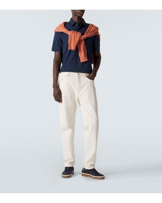 Loro Piana Blue Brenna Cotton Pique Polo Shirt for men