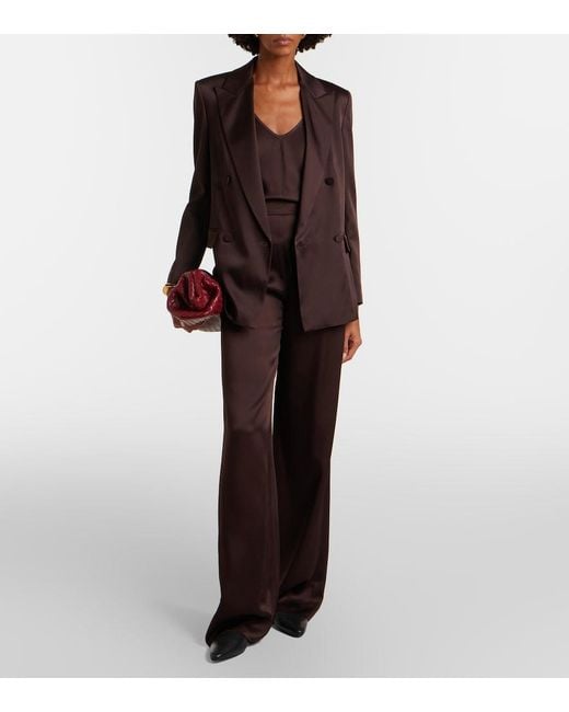 Max Mara Brown Arca Double-Breasted Satin Blazer