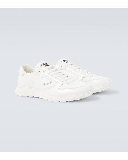 Prada White Logo Leather-Trimmed Sneakers for men