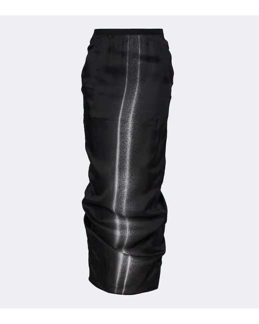 Rick Owens Black Soft Pillar Gathered Printed Maxi Skirt
