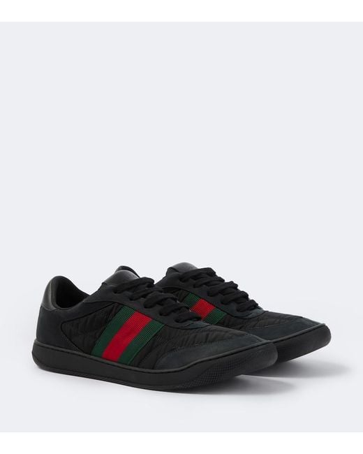 Gucci Black Screener Leather-Trimmed Sneakers for men