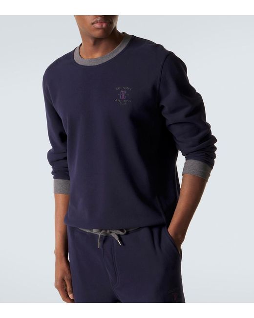 Brunello Cucinelli Blue Cotton Jersey Sweatshirt for men
