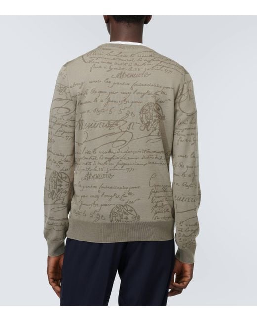 Pull Scritto en jacquard de laine Berluti pour homme en coloris Gray