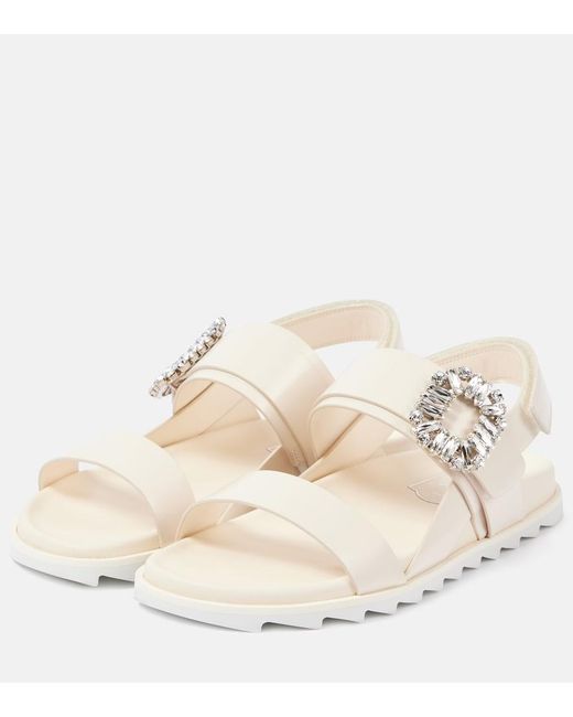 Roger Vivier Natural Slidy Viv' Embellished Leather Sandals