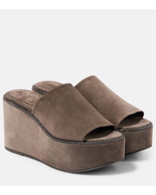 Brunello Cucinelli Brown Wedges With Almond Toe