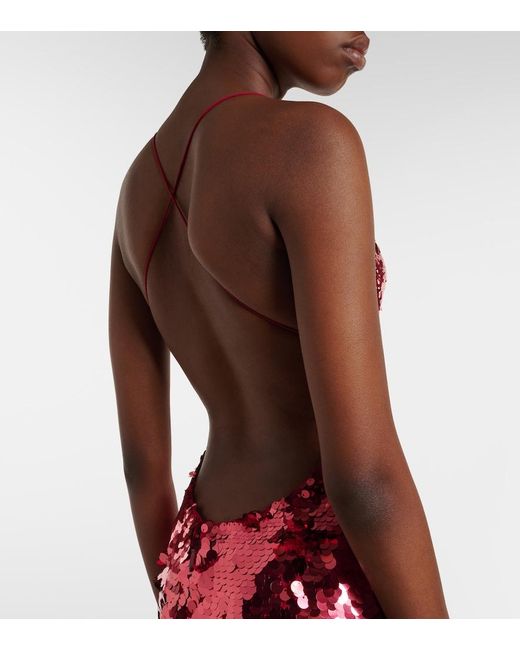 Alex Perry Red Sequined Open-Back Minidress