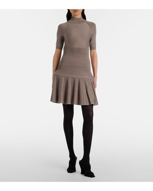 Alaïa Gray Ribbed-Knit Wool-Blend Minidress