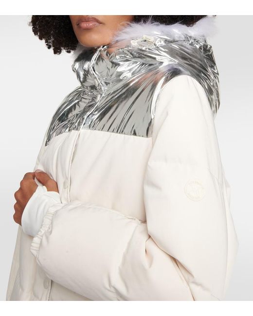 Yves Salomon White Shearling-Trimmed Down Jacket