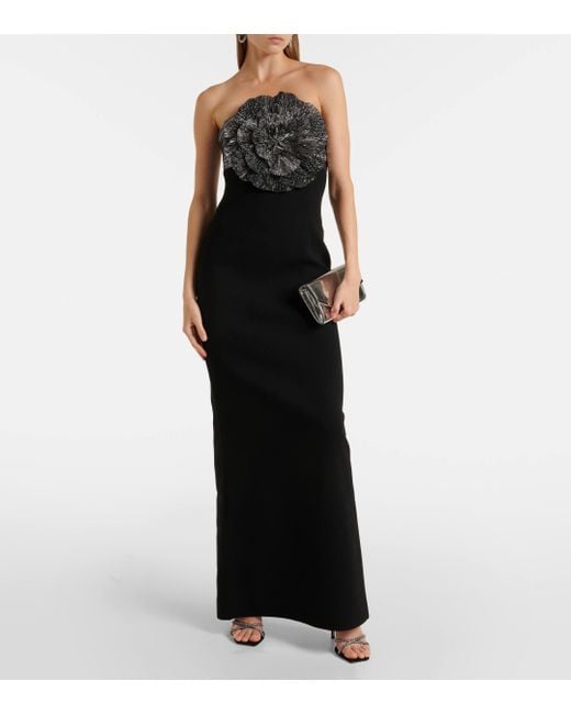 Rebecca Vallance Black Lumi Floral-Applique Gown