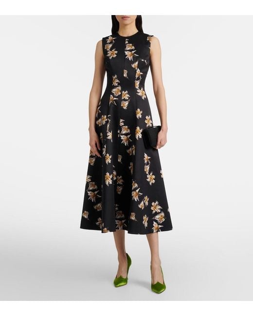 Emilia Wickstead Black Mara Floral Duchess Satin Midi Dress