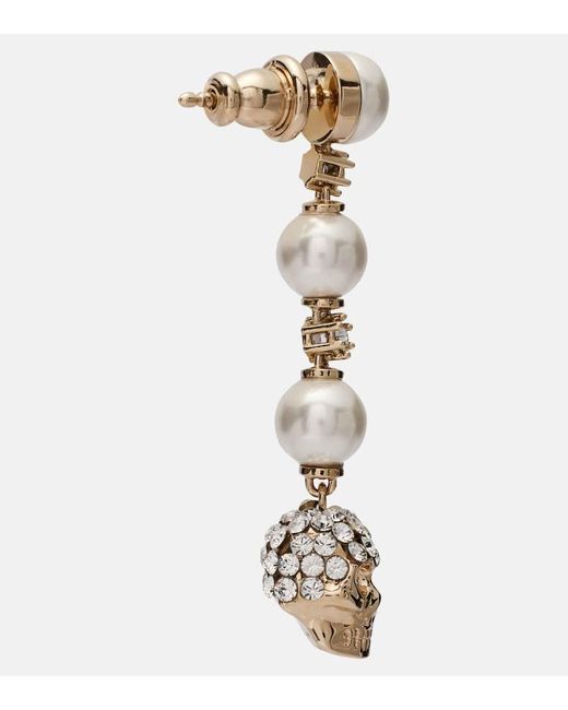 Alexander McQueen White Crystal-Embellished Drop Earrings