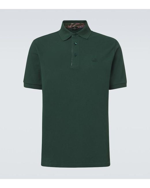 Etro Green Pegaso Cotton Pique Polo Shirt for men