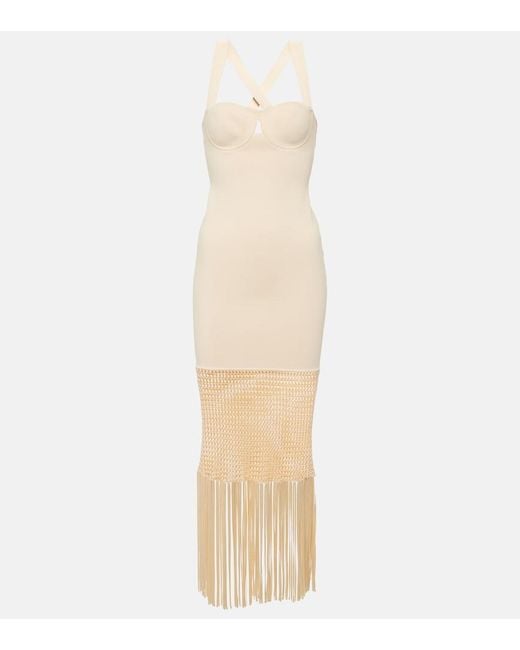 Galvan White Diana Fringed Midi Dress