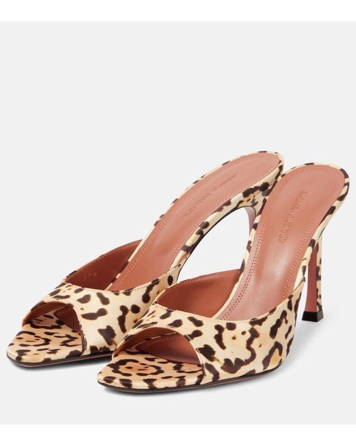 AMINA MUADDI Brown Alexa 95 Leopard-Print Satin Mules
