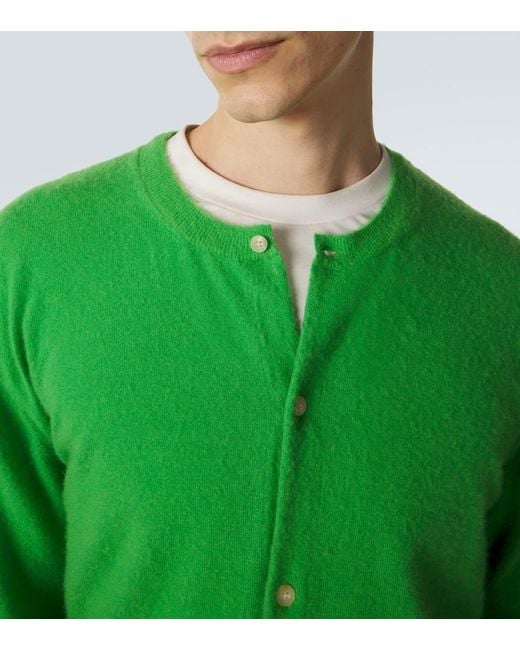 Auralee Green Cashmere And Cotton Cardigan for men