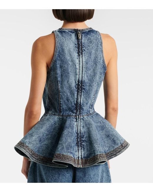 Alaïa Blue Peplum Denim Top