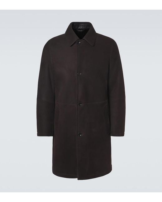 Brioni Black Shearling-Lined Suede Coat for men