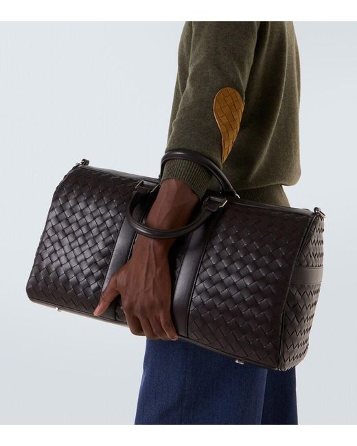 Bottega Veneta Black Intrecciato Leather Duffel Bag for men
