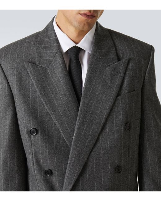 Saint Laurent Gray Pinstripe Wool And Cashmere Blazer for men