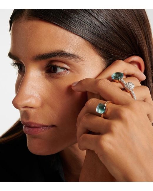 Pomellato Blue Nudo 18Kt And Rose Ring With Topaz And Diamonds